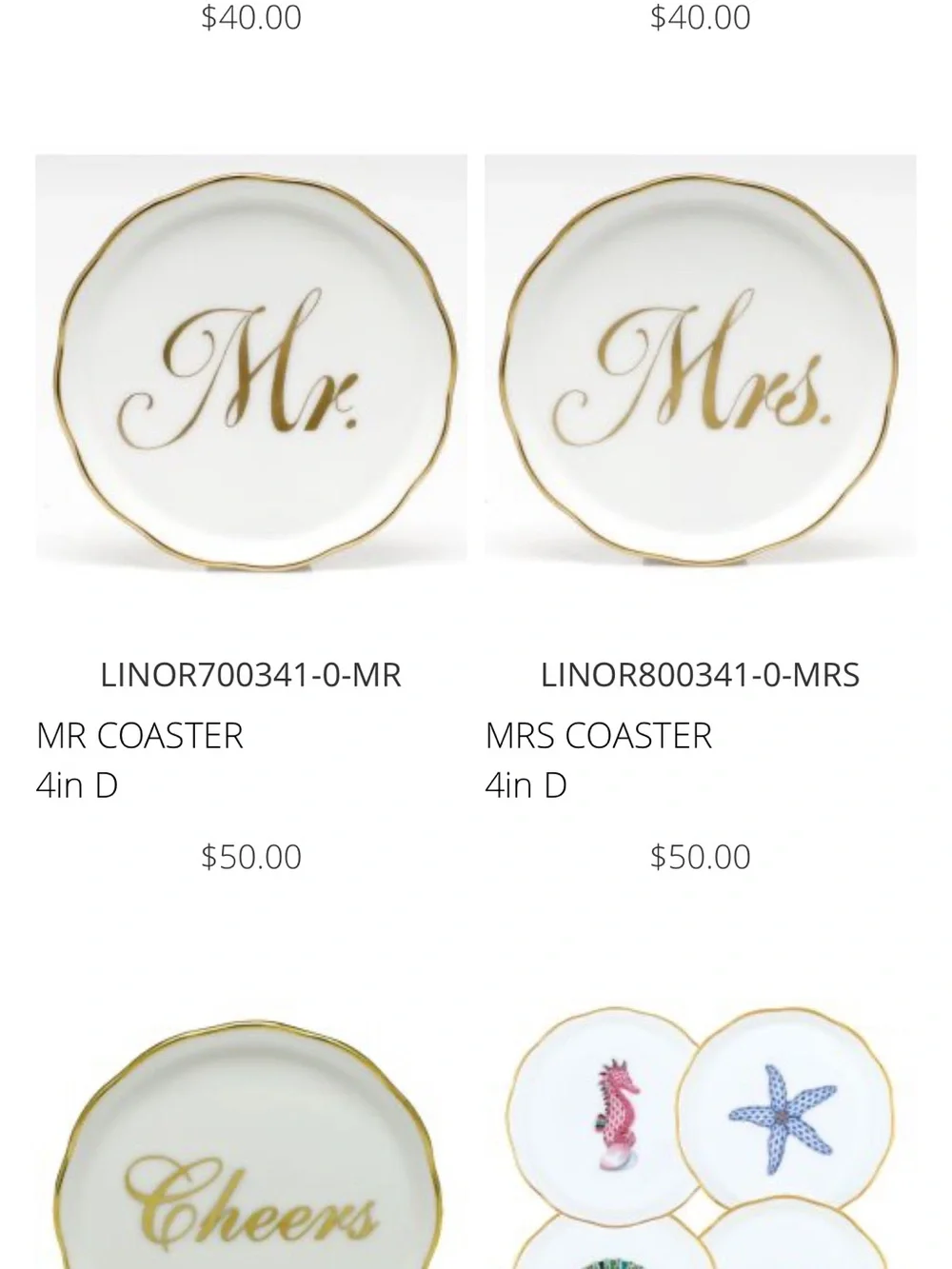 Mr. & Mrs. Gold Herend Dishes